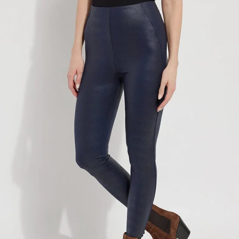 Lysse' Patterned/Foiled Faux Leather Leggings Navy Blue‎ Size L - Picture 2 of 9